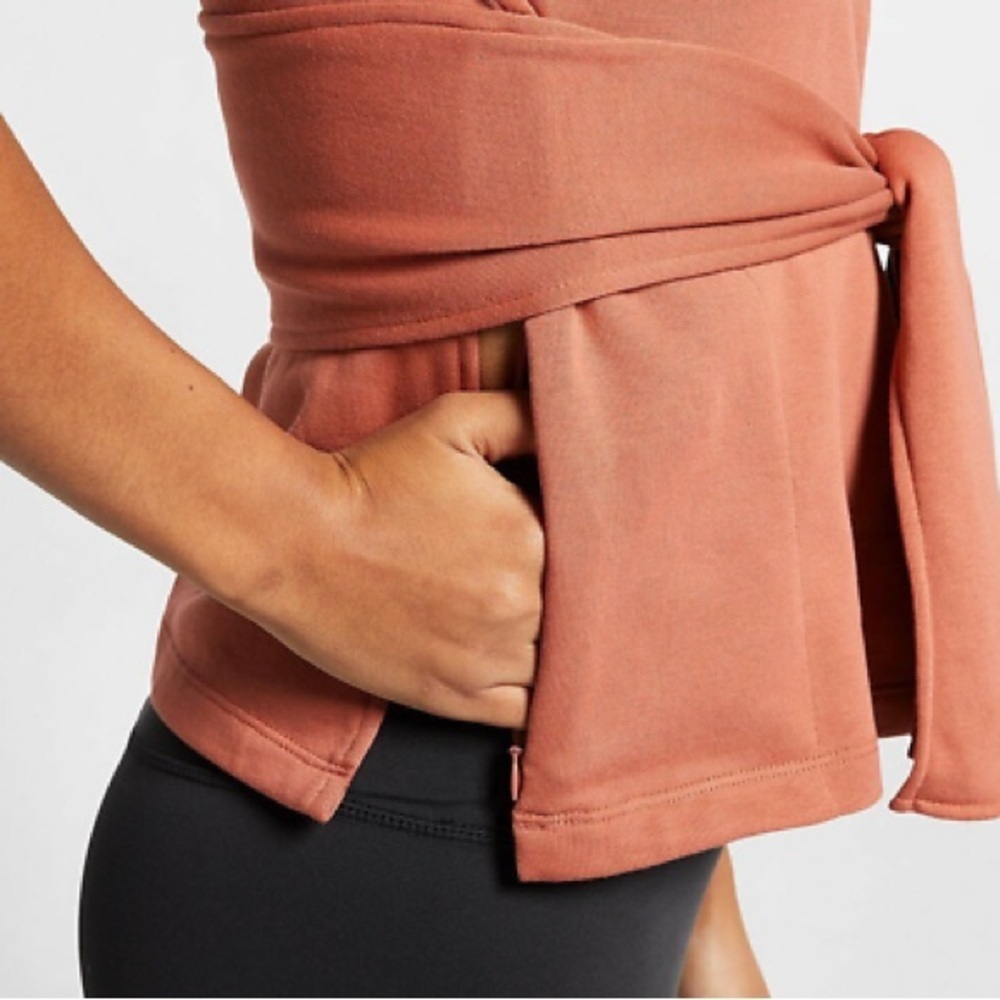 Nike Women's Dri-FIT Studio Short Sleeve Yoga Top, Dusty Peach Size XS, Wrap Tie - Picture 8 of 16